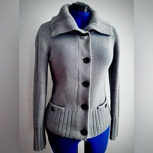 Banana Republic Grey Knit Cardigan Sweater with Wide Collar